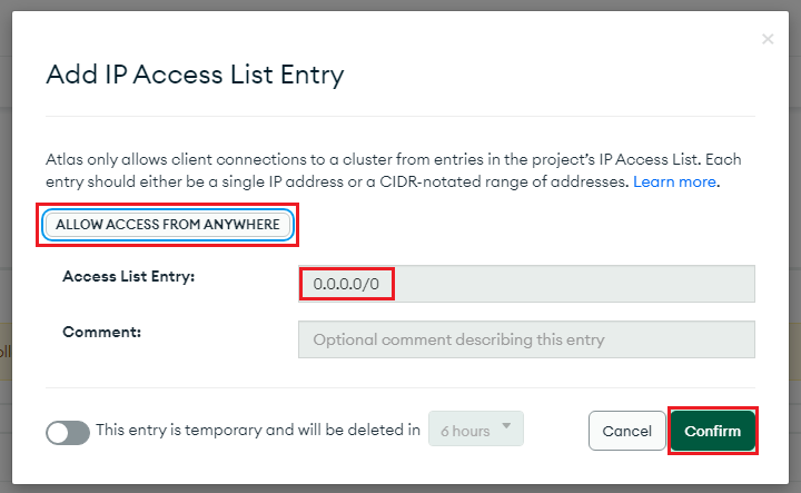 MongoDB Atlas Allow access from anywhere