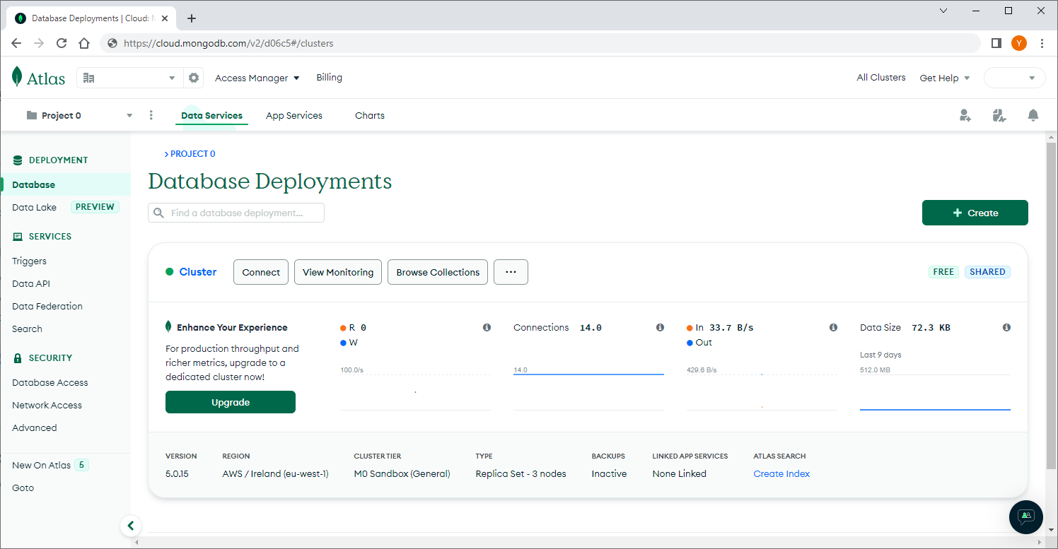 MongoDB mongodb atlas free cluster