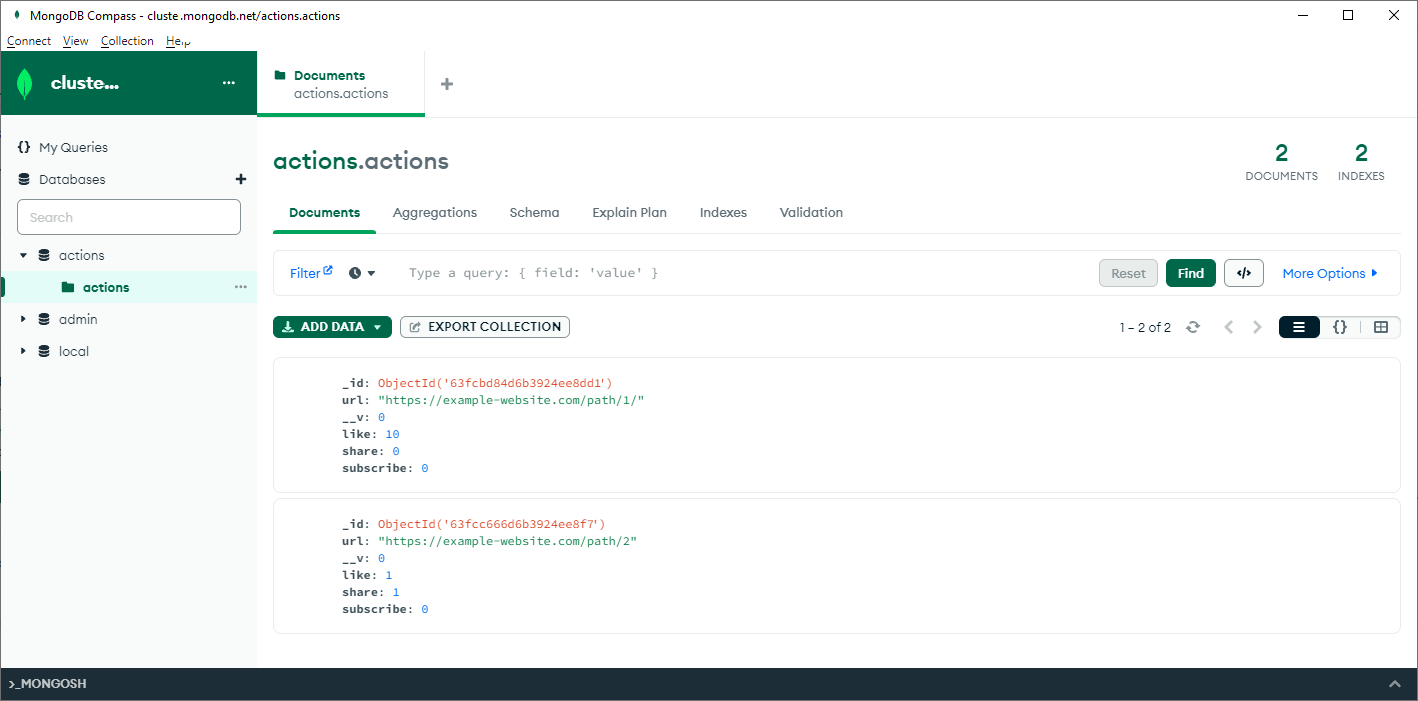 MongoDB compass connected to atlas