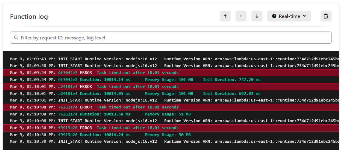 Netlify function log